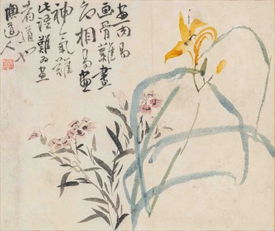 “李鱓《萱草石竹図軸》（清･18世紀　個人蔵）”